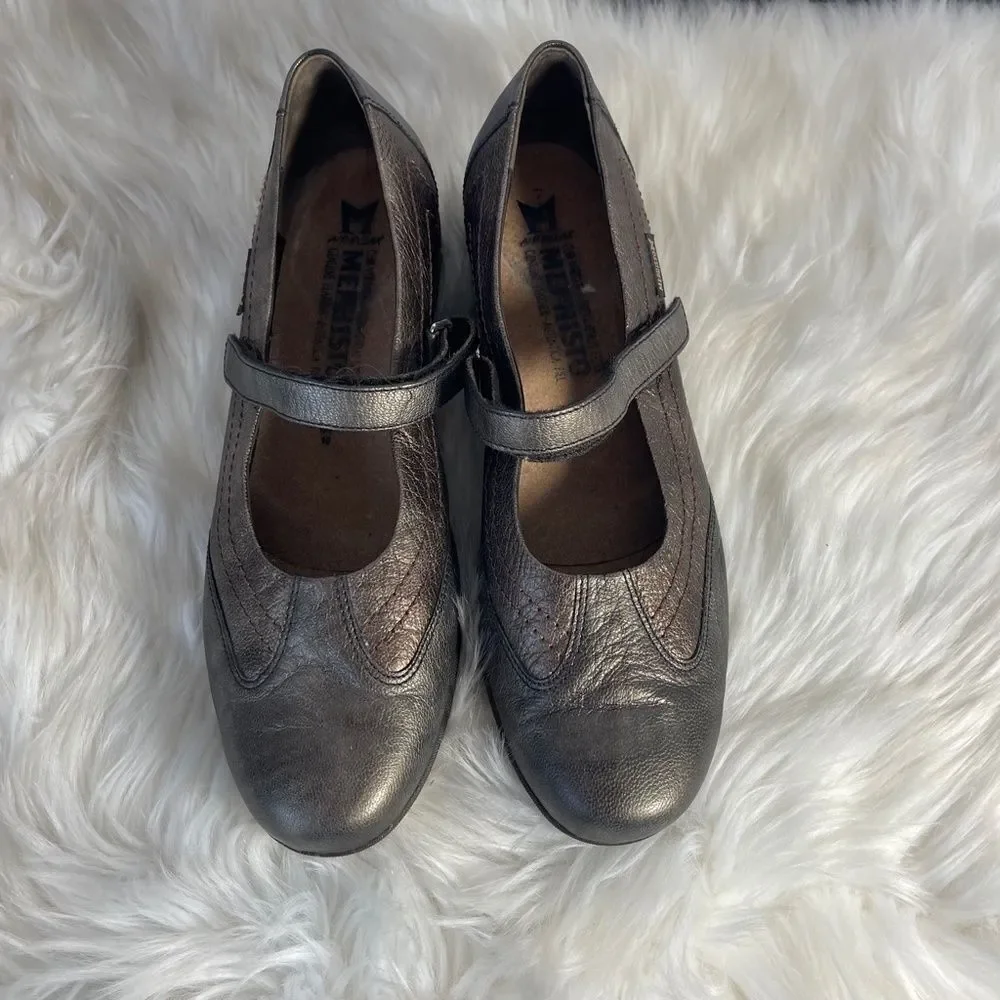 Mephisto Pewter Bronze‎ Metallic Leather Mary Jane Shoes Sz 10